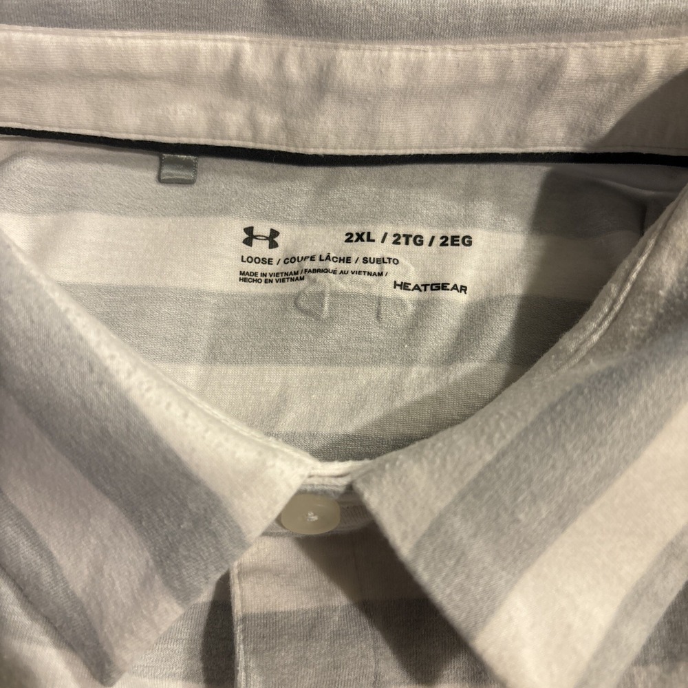 Under Armour MensShirt Adult 2XL Grey & White Striped HeatGear Breathable Cotton